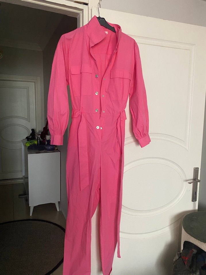 Pembe Uzun Düğmeli Kadın tulum - Görsel 5