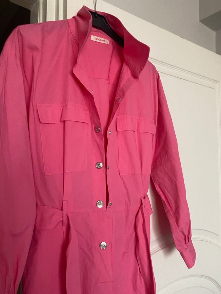 Pembe Uzun Düğmeli Kadın tulum - Görsel 2