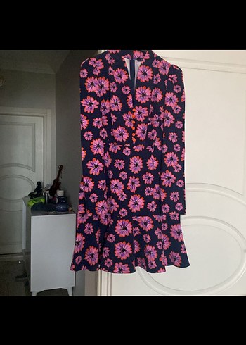 Pembe Çiçek Desenli Midi Elbise - Görsel 2