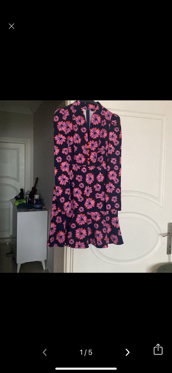 Pembe Çiçek Desenli Midi Elbise - Görsel 3