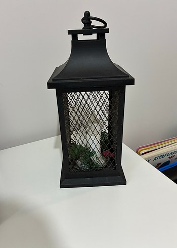 Siyah Metal Tel Detaylı Fener Mumluk - Görsel 2