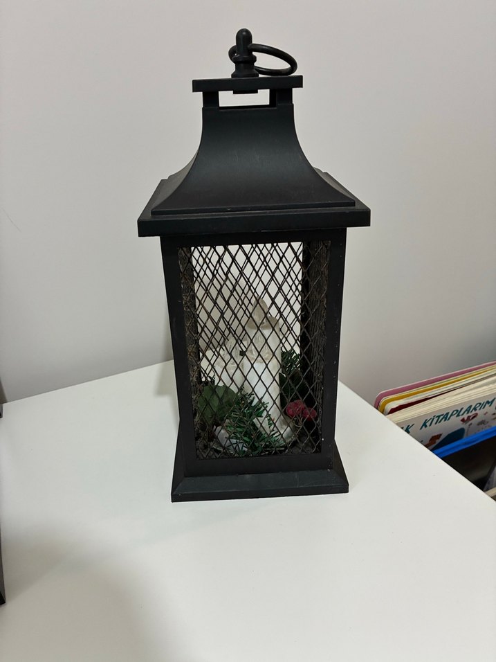 Siyah Metal Tel Detaylı Fener Mumluk - Görsel 2