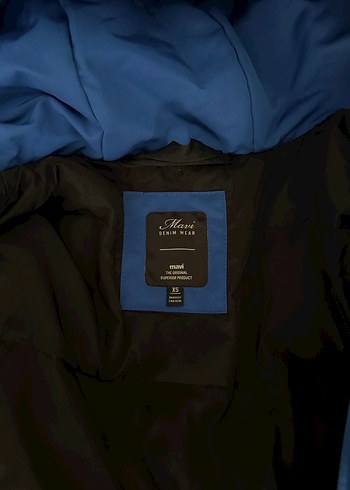 Düğmeli fermuarlı Mavi Kapüşonlu Kadın mont - Görsel 6