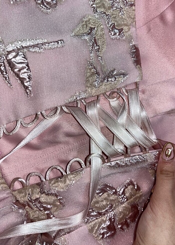 Tangül&Aliş straplez pembe mini elbise - Görsel 5