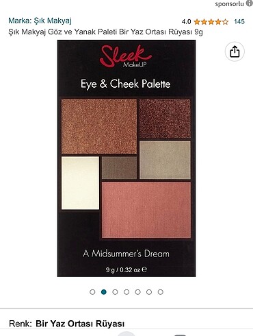 Sleek makeup Eye & Cheek Palette A Midsummer?s Dream göz yüz far