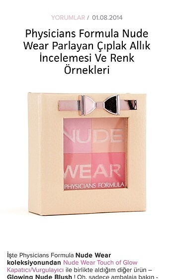  Beden Physicians Formula Nude Wear Parlayan Çıplak Gül Rengi Allık