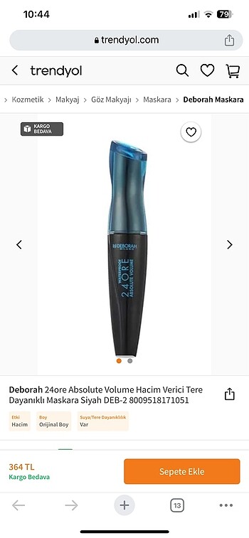  Beden Renk Deborah 24ore Absolute Volume Hacim Verici Tere Dayanıklı Maskar