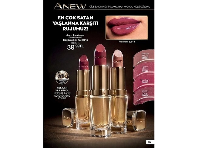 Avon AVON Anew Dudakların Görünümünü Düzgünleştirici Ruj SPF15 yaşlan