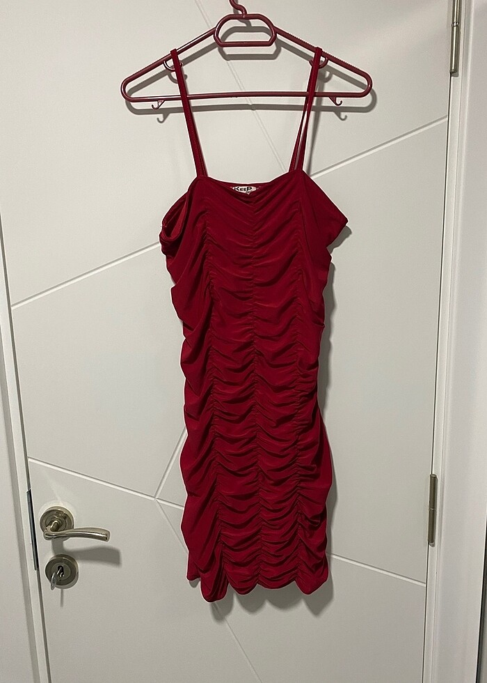 Drapeli mini elbise - Görsel 2