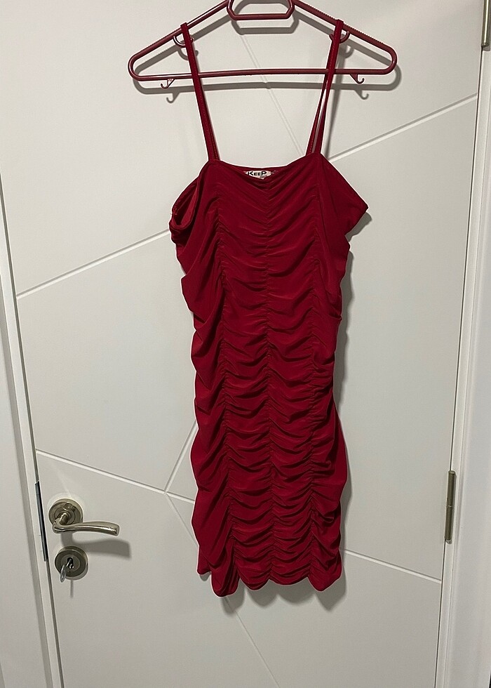 Drapeli mini elbise - Görsel 4