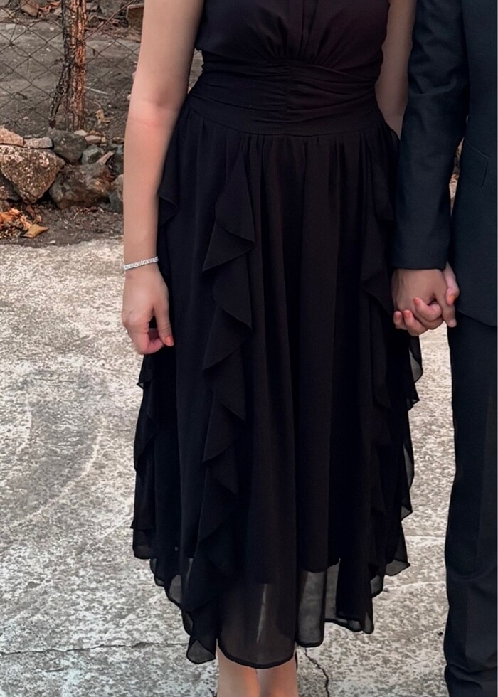 Siyah şifon abiye - Görsel 4