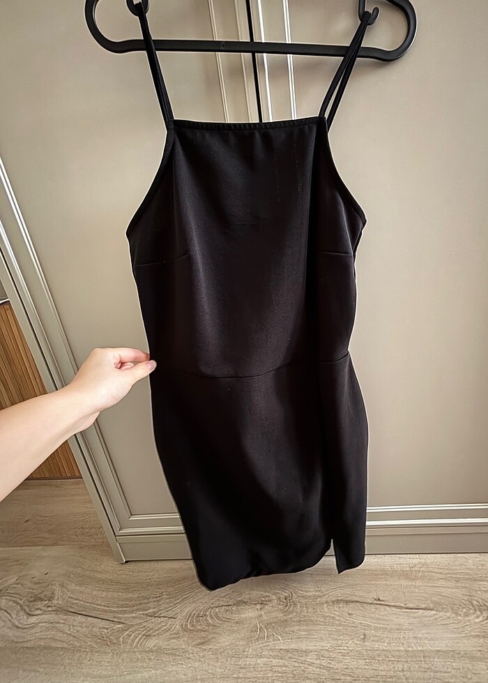 Siyah mini ip askı elbise - Görsel 2