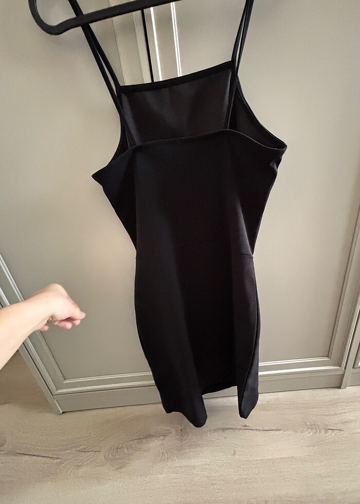 Siyah mini ip askı elbise - Görsel 3