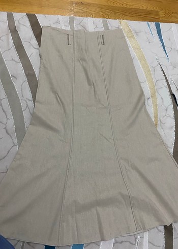 Bej Keten Pilili Uzun Etek - Görsel 2