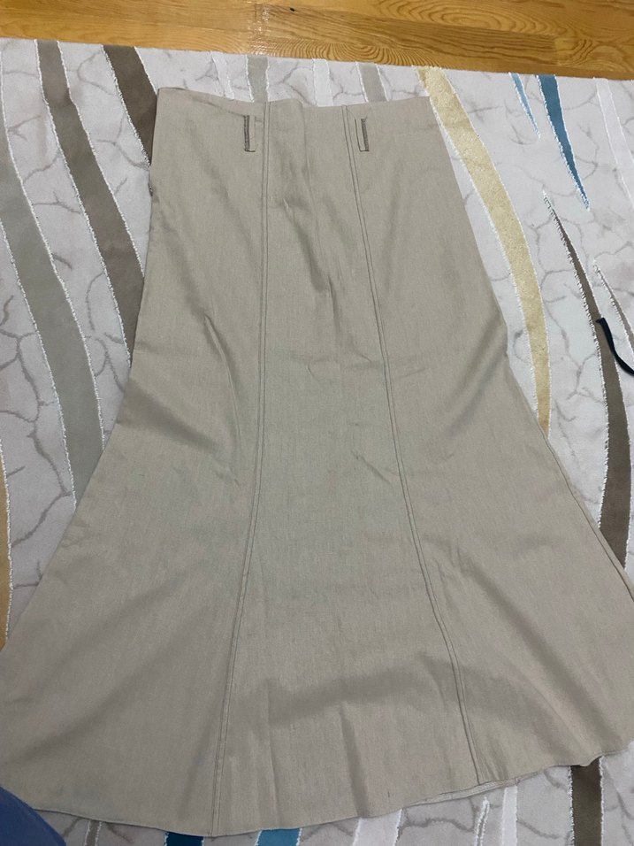 Bej Keten Pilili Uzun Etek - Görsel 2