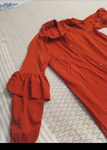 Uzun Kollu Kiremit Salaş Elbise - Görsel 2