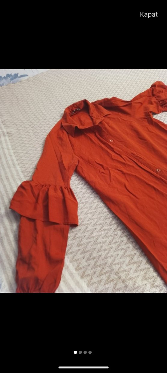 Uzun Kollu Kiremit Salaş Elbise - Görsel 2