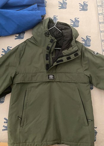 xs Beden Gri Yeşil Kapüşonlu Fermuarlı ceket