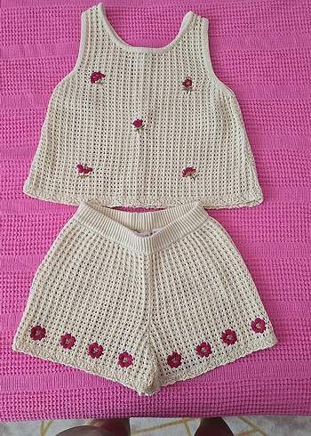 Zara Nakışlı Örgü Kolsuz Bebek Kız Takımı