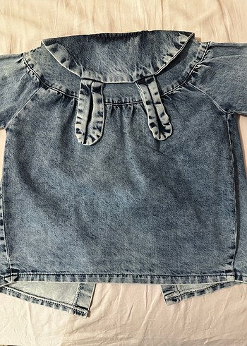 Nakışlı Gri Mavi Denim Kız Ceketi - Görsel 5