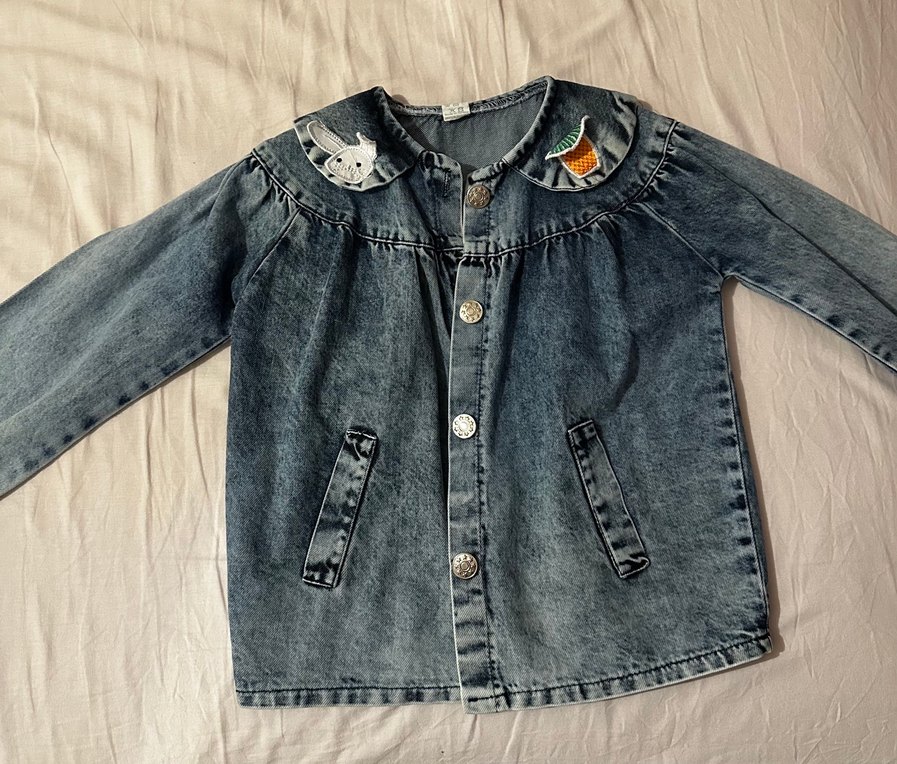 Nakışlı Gri Mavi Denim Kız Ceketi - Görsel 2