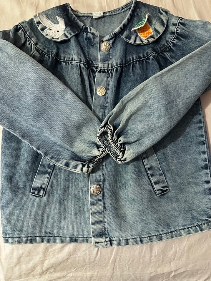 Nakışlı Gri Mavi Denim Kız Ceketi - Görsel 3