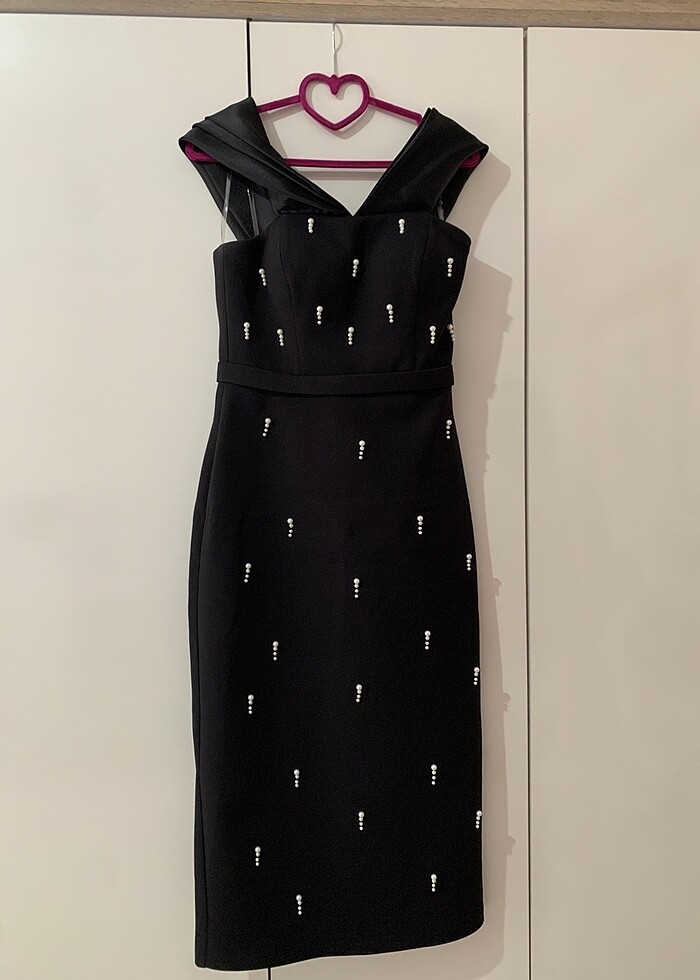 Siyah incili elbise - Görsel 3