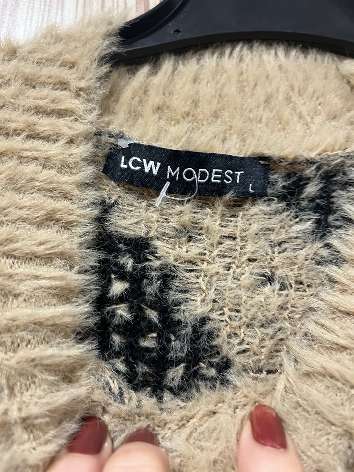 Kahverengi Zebra Desenli Uzun Yumuşak Kazak - Görsel 2