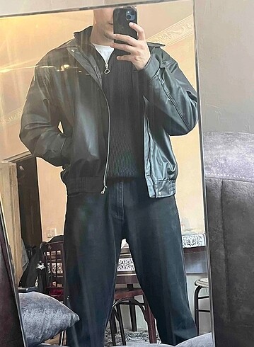 Diğer Vintage Oversize Unisex Deri Ceket