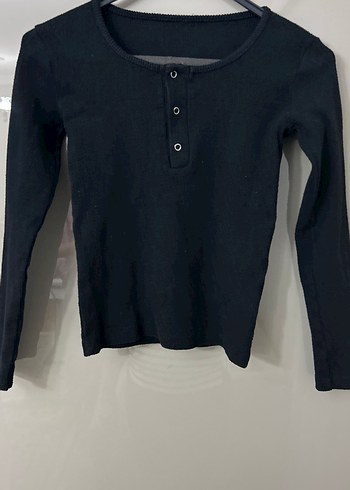 Düğmeli Siyah Kadın Triko - Görsel 2