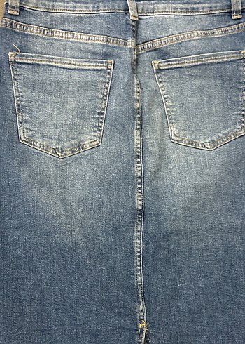 Mavi Midi Uzunlukta Rahat Kesim Kadın Kot Etek - Görsel 11