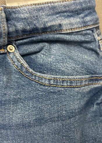 Mavi Midi Uzunlukta Rahat Kesim Kadın Kot Etek - Görsel 7