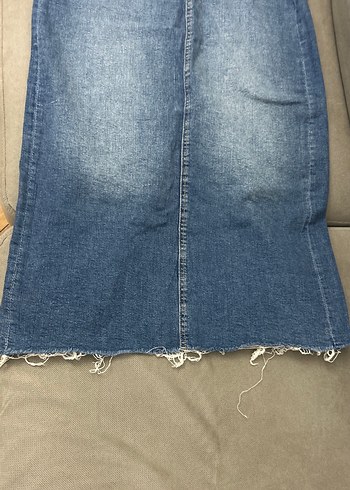 Mavi Midi Uzunlukta Rahat Kesim Kadın Kot Etek - Görsel 3