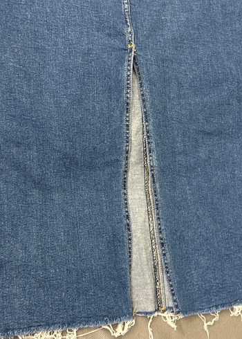 Mavi Midi Uzunlukta Rahat Kesim Kadın Kot Etek - Görsel 12