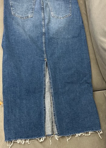 Mavi Midi Uzunlukta Rahat Kesim Kadın Kot Etek - Görsel 10