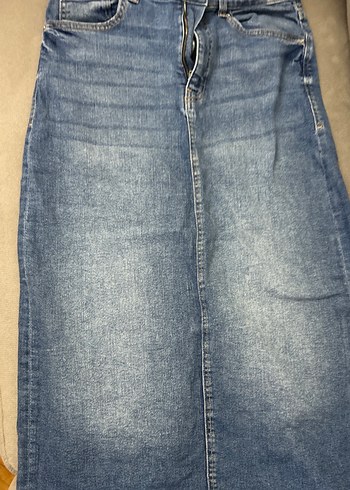 Mavi Midi Uzunlukta Rahat Kesim Kadın Kot Etek - Görsel 2