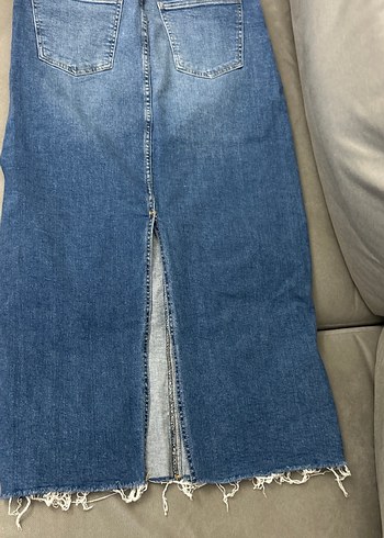 Mavi Midi Uzunlukta Rahat Kesim Kadın Kot Etek - Görsel 9