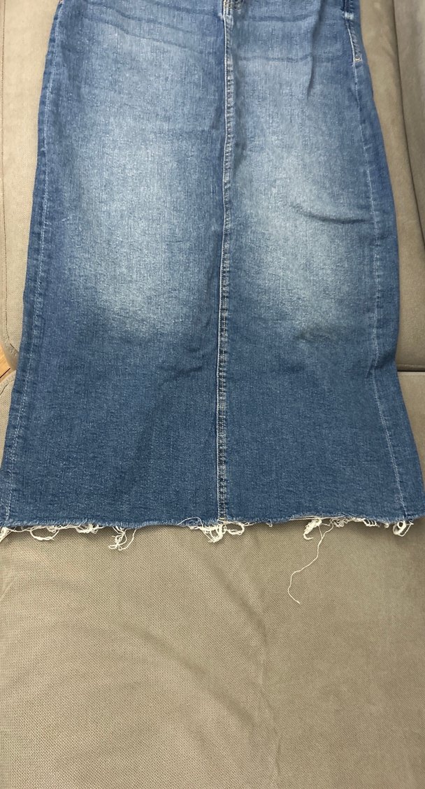 Mavi Midi Uzunlukta Rahat Kesim Kadın Kot Etek - Görsel 3