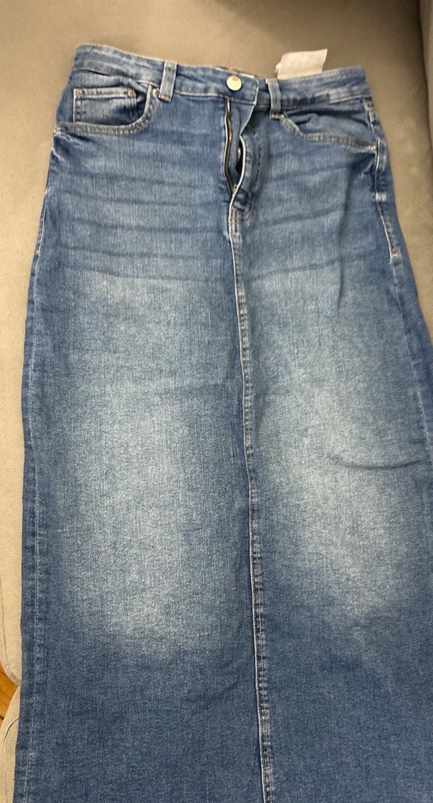 Mavi Midi Uzunlukta Rahat Kesim Kadın Kot Etek - Görsel 2