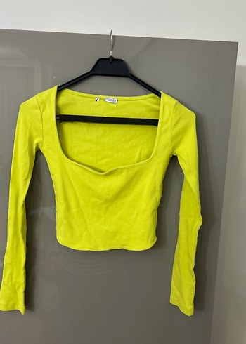 Sarı V Yaka Uzun Kollu Mini Kadın Bluz - Görsel 2