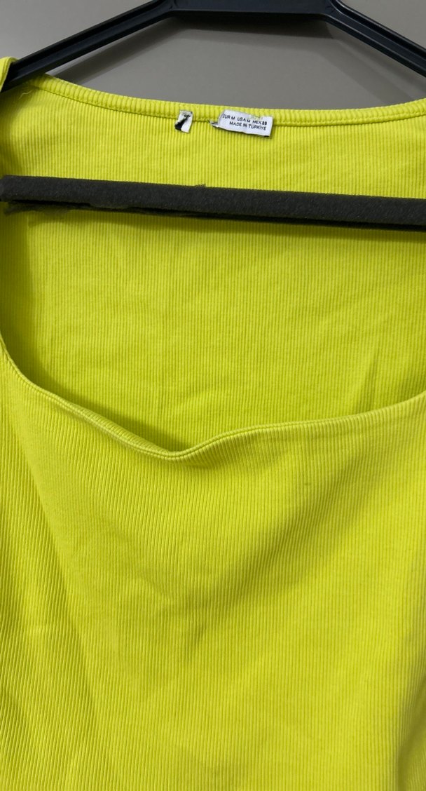 Sarı V Yaka Uzun Kollu Mini Kadın Bluz - Görsel 5