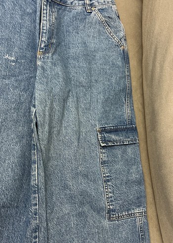 Kadın Mavi Bol Kesim Midi Kot Pantolon - Görsel 4