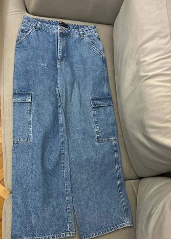 Kadın Mavi Bol Kesim Midi Kot Pantolon - Görsel 2