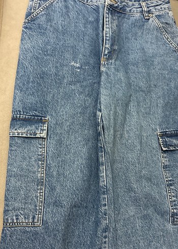 Kadın Mavi Bol Kesim Midi Kot Pantolon - Görsel 3