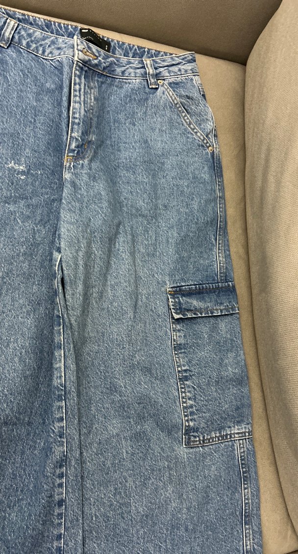 Kadın Mavi Bol Kesim Midi Kot Pantolon - Görsel 4