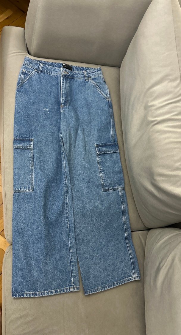 Kadın Mavi Bol Kesim Midi Kot Pantolon - Görsel 2