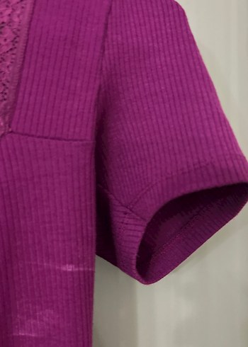 Dantelli V Yaka Mor vıntage Kadın Bluz - Görsel 5