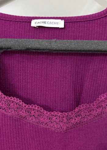 Dantelli V Yaka Mor vıntage Kadın Bluz - Görsel 3