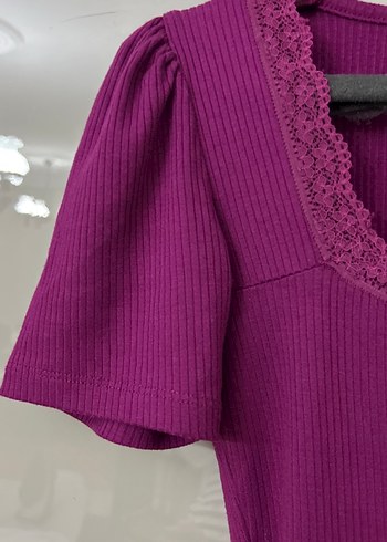 Dantelli V Yaka Mor vıntage Kadın Bluz - Görsel 4