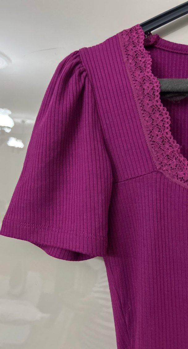 Dantelli V Yaka Mor  vıntage Kadın Bluz - Görsel 4